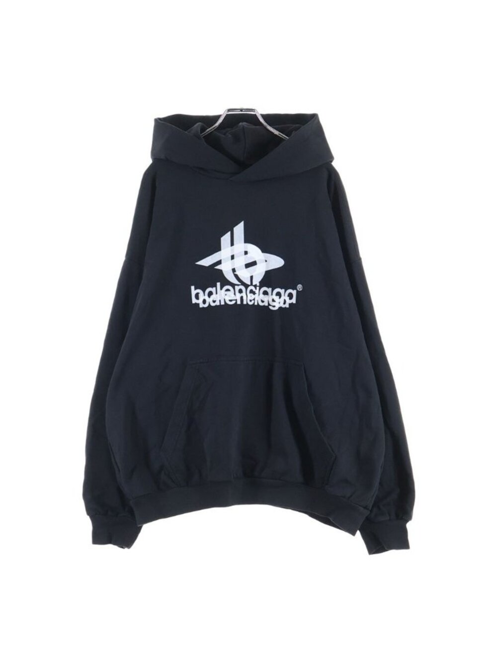 Balenciaga Layered Faded Hoodie Fade Logo Print Sweatshirt Pullover Black